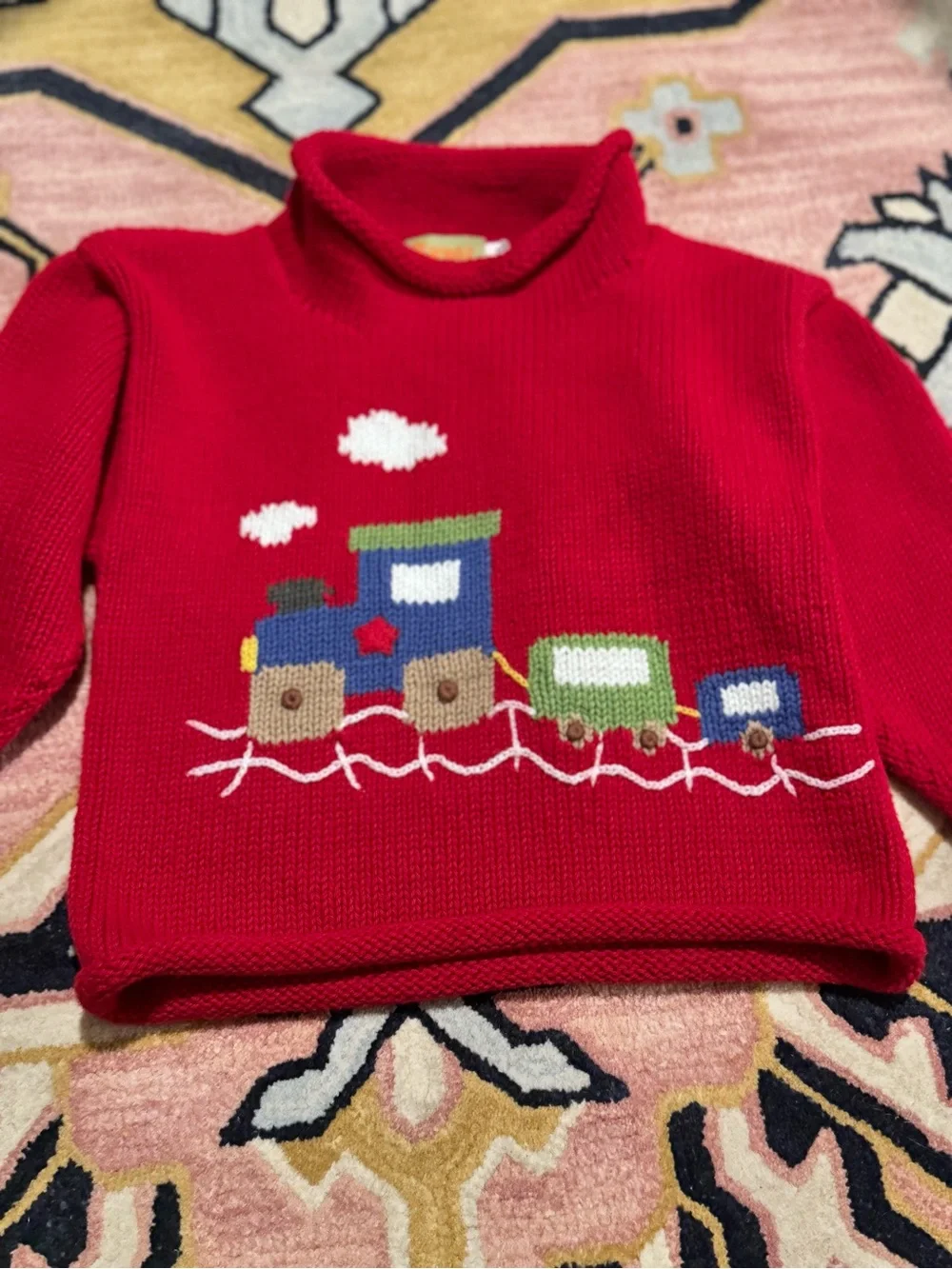 LUIGI KIDS roll neck train sweater in Red
